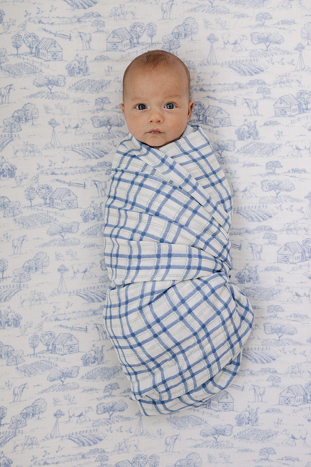 Blue & Green Plaid Muslin Swaddle Blanket