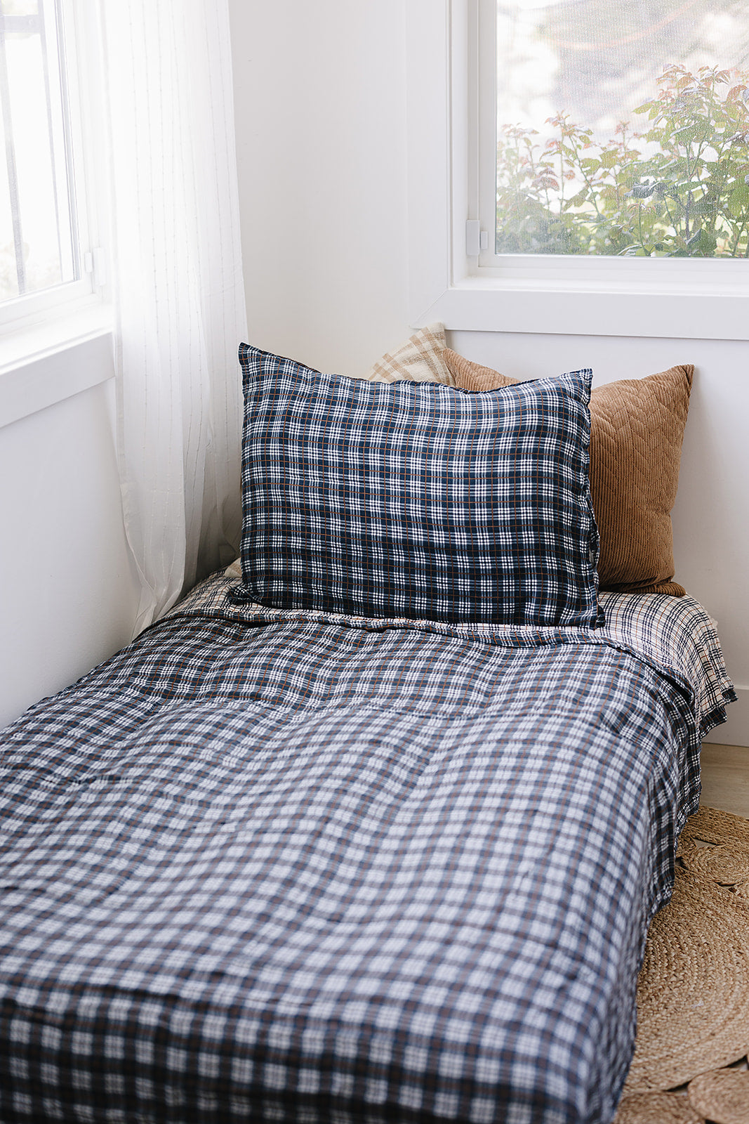 Navy Plaid Muslin Pillow Case