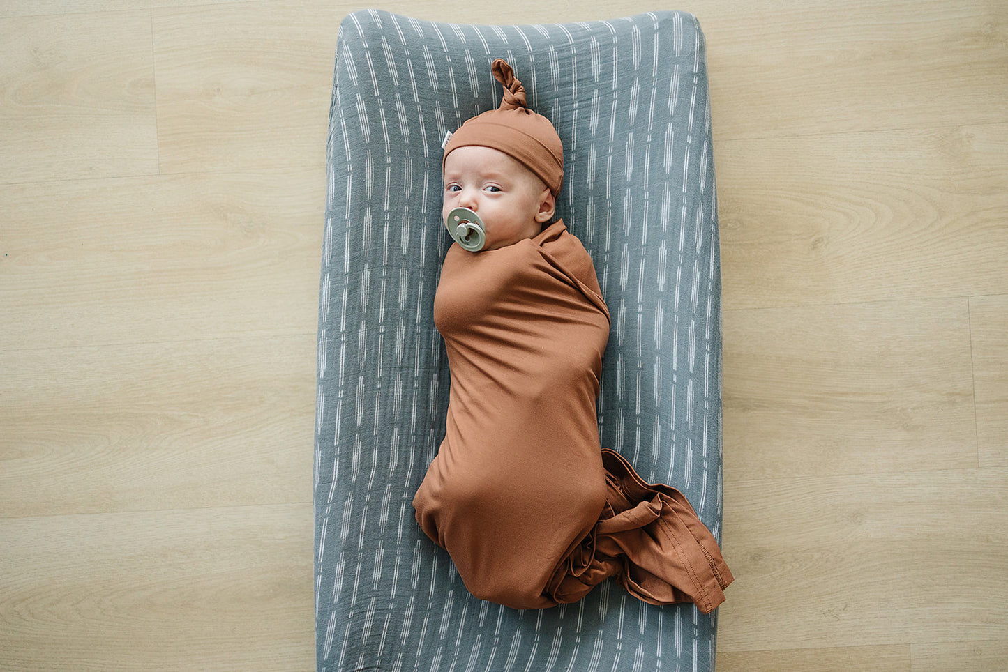 Mebie Baby Bamboo Stretch Swaddle. Gender Neutral for take home outfits and swaddling newborns.