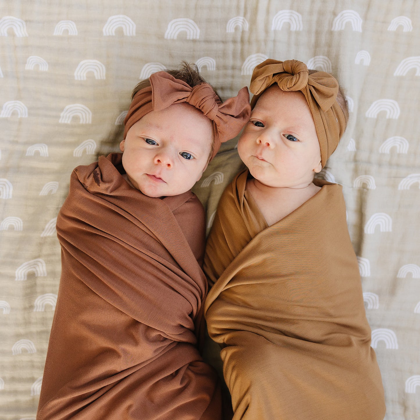 Mebie Baby Bamboo Stretch Swaddle. Gender Neutral for take home outfits and swaddling newborns.
