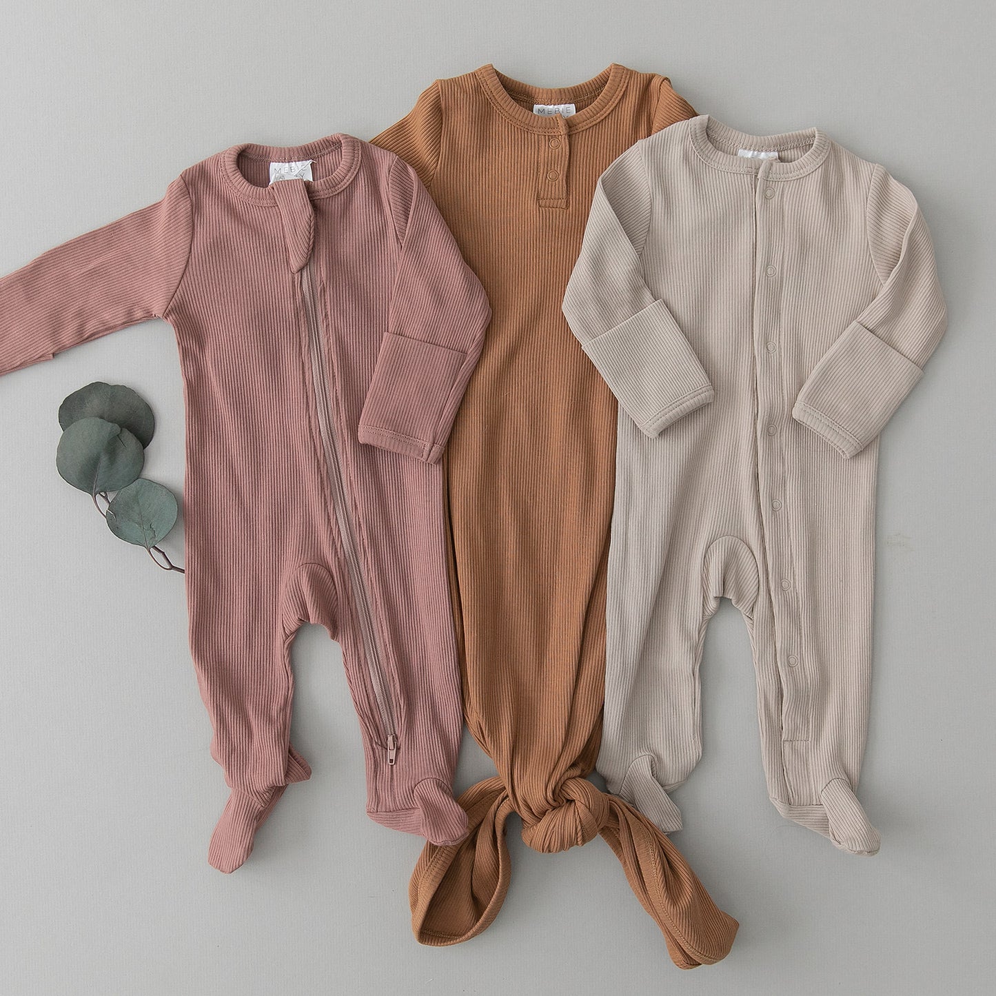 Mebie Baby Dusty Rose Organic Cotton Ribbed Footed Zipper One-piece