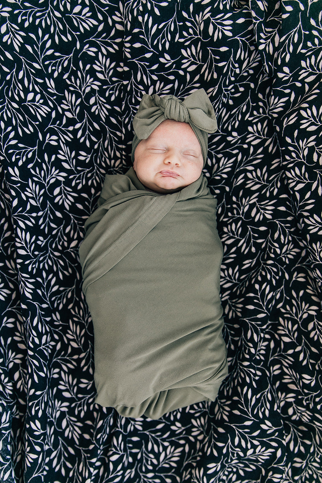 Mebie Baby Olive Stretch Swaddle Hat + Head Wrap