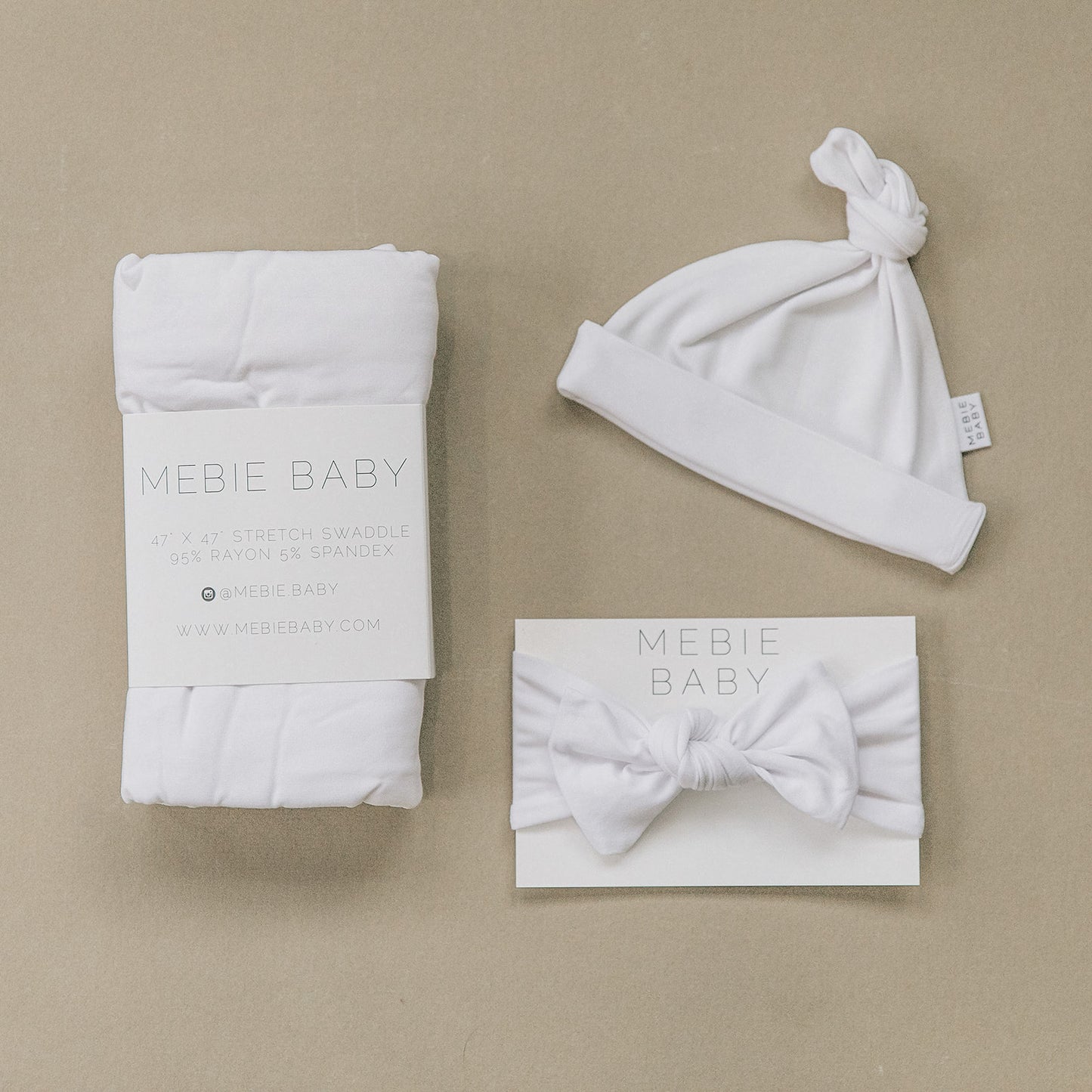 Mebie Baby White Stretch Swaddle Hat + Head Wrap