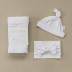 Mebie Baby White Stretch Swaddle Hat + Head Wrap
