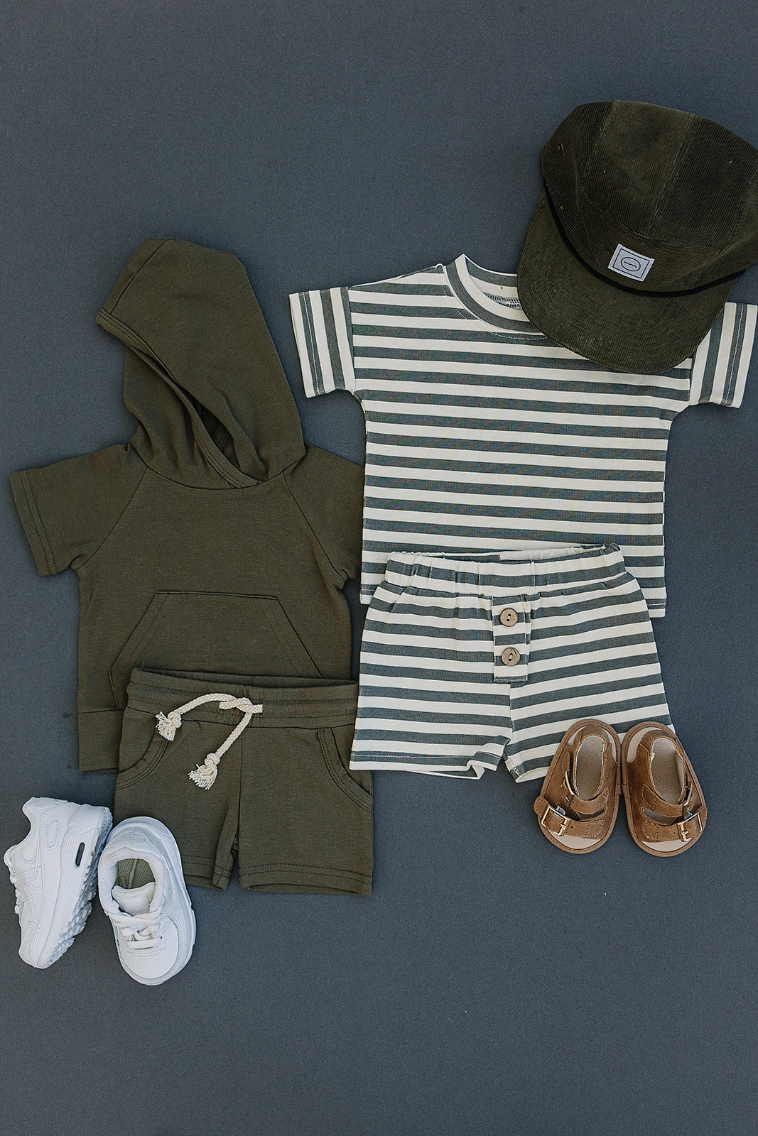 Olive Hooded Tee and Pocket Short Set