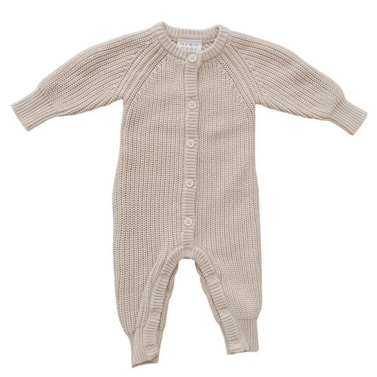 Oatmeal Knit Button Romper