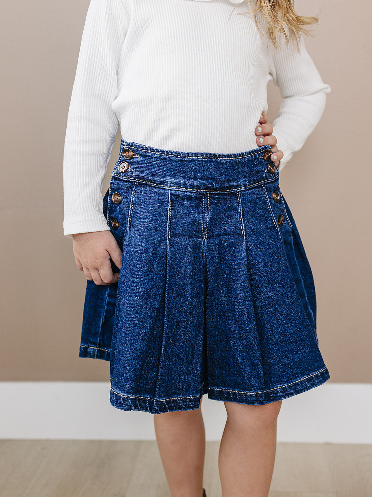Denim Pleated Skirt