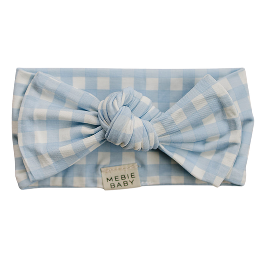 Blue Gingham Bamboo Head Wrap