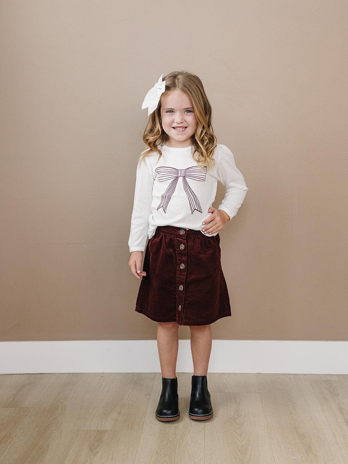 Bow Pointelle Long Sleeve Tee