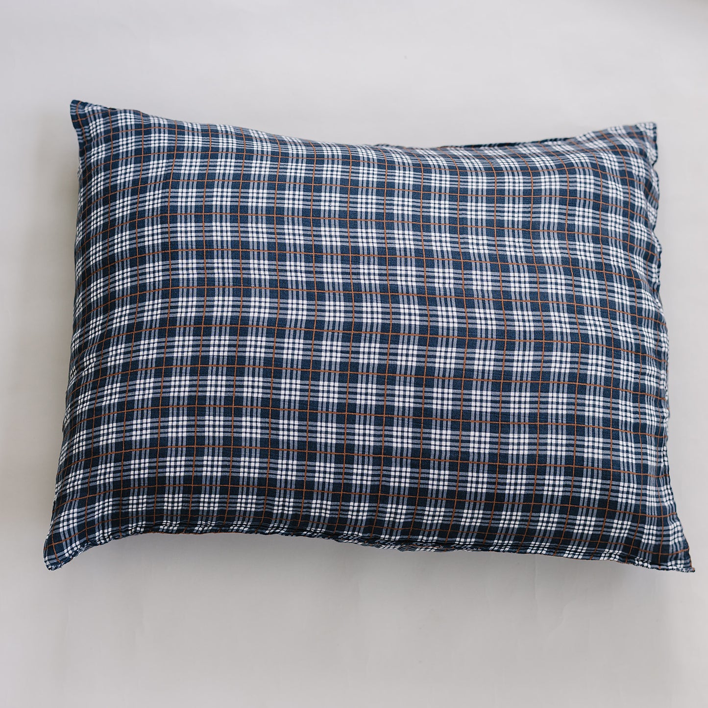 Navy Plaid Muslin Pillow Case