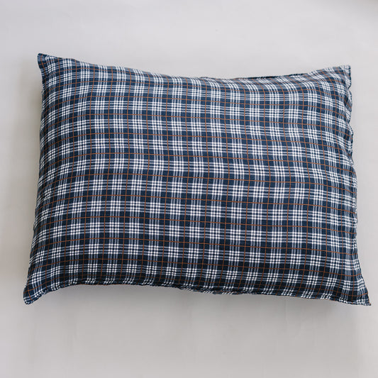 Navy Plaid Muslin Pillow Case