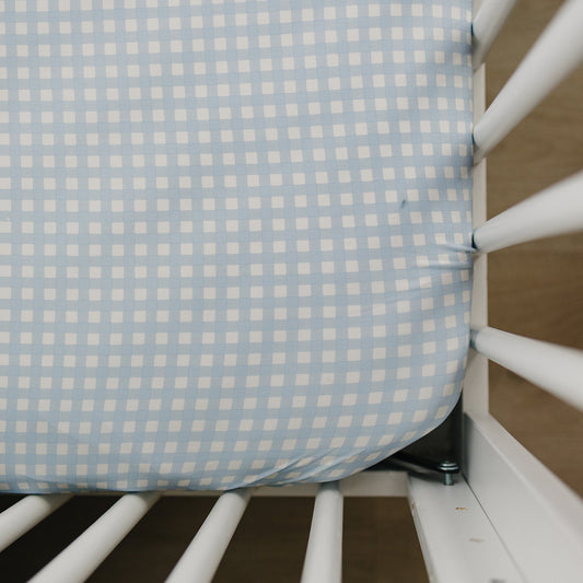 Blue Gingham Bamboo Stretch Crib Sheet