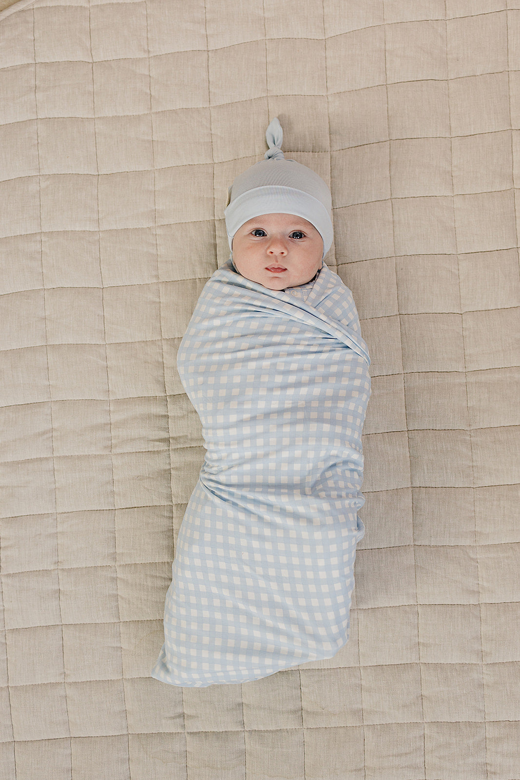Blue Gingham Bamboo Stretch Swaddle