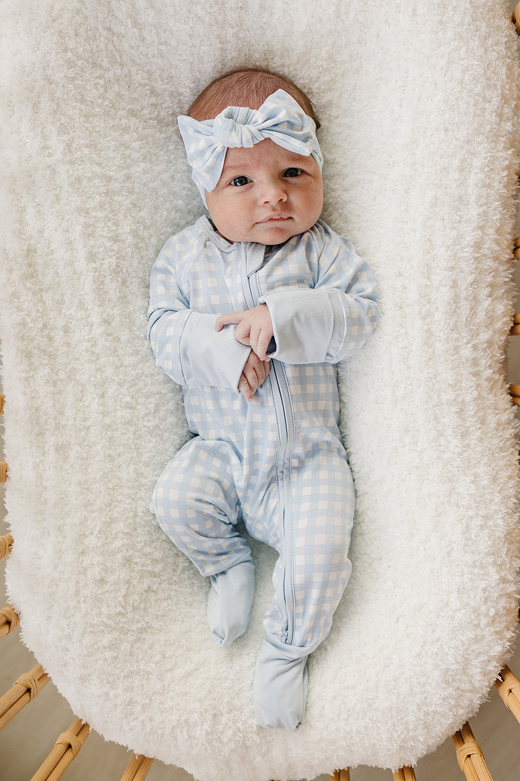 Blue Gingham Bamboo Head Wrap