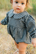 Gingham Peter Pan Collar Long Sleeve Bubble Romper