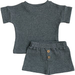 Charcoal Waffle Button Short Set