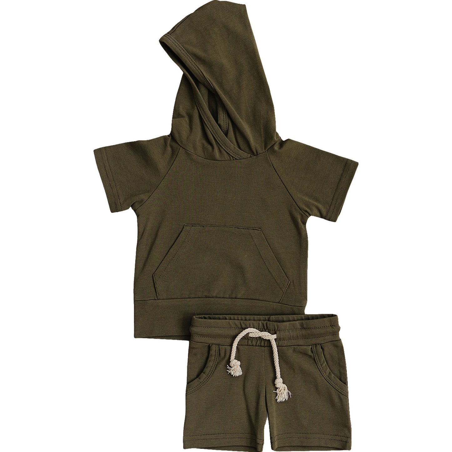 Olive Hooded Tee and Pocket Short Set