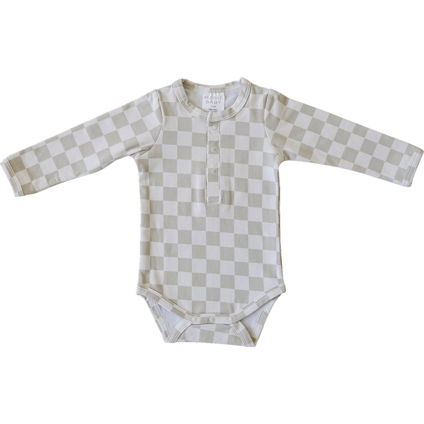 Taupe Checkered Snap Long Sleeve Bodysuit