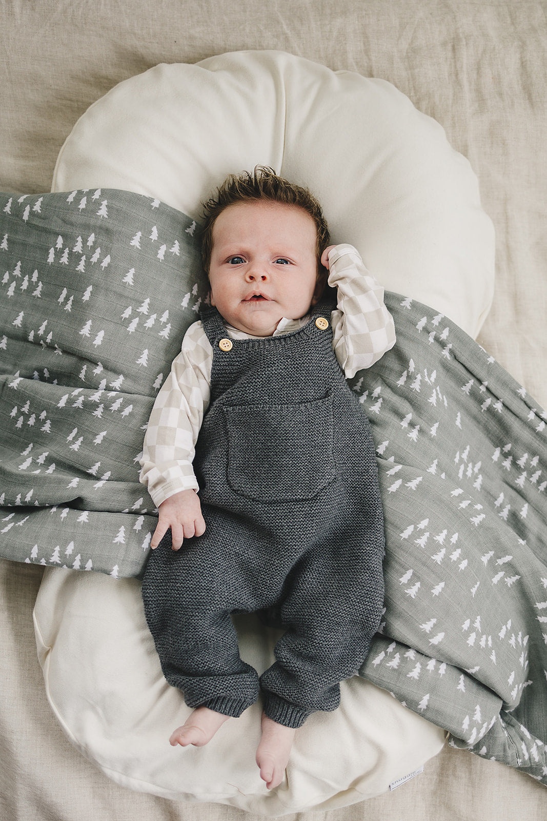 Taupe Checkered Snap Long Sleeve Bodysuit