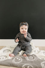 Charcoal Smiley Plush Blanket