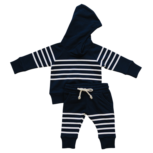 Navy Stripe Hooded French Terry Set