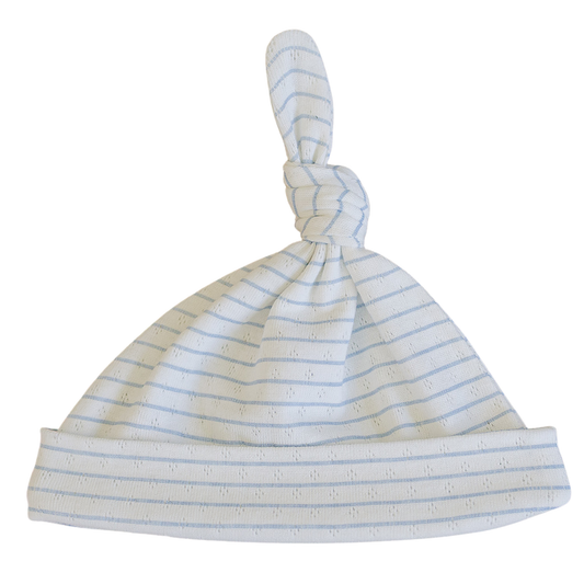 Blue Stripe Pointelle Cotton Newborn Knot Hat