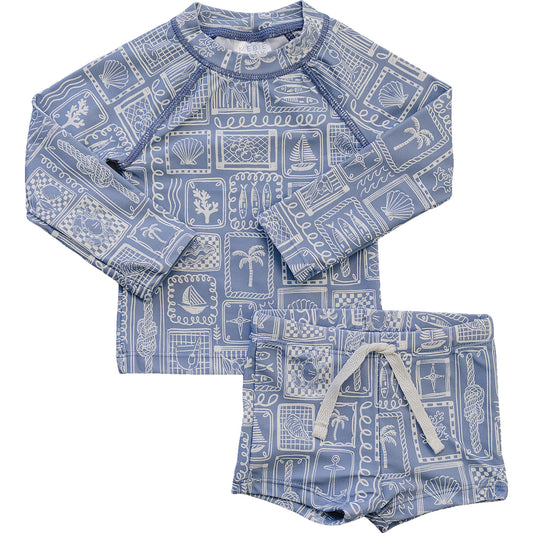 Blue Beach Long Sleeve Swim Set