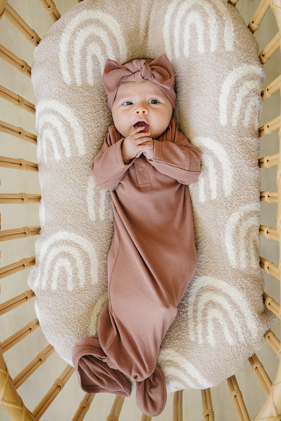 Dusty Rose Organic Cotton Ribbed Knot Gown