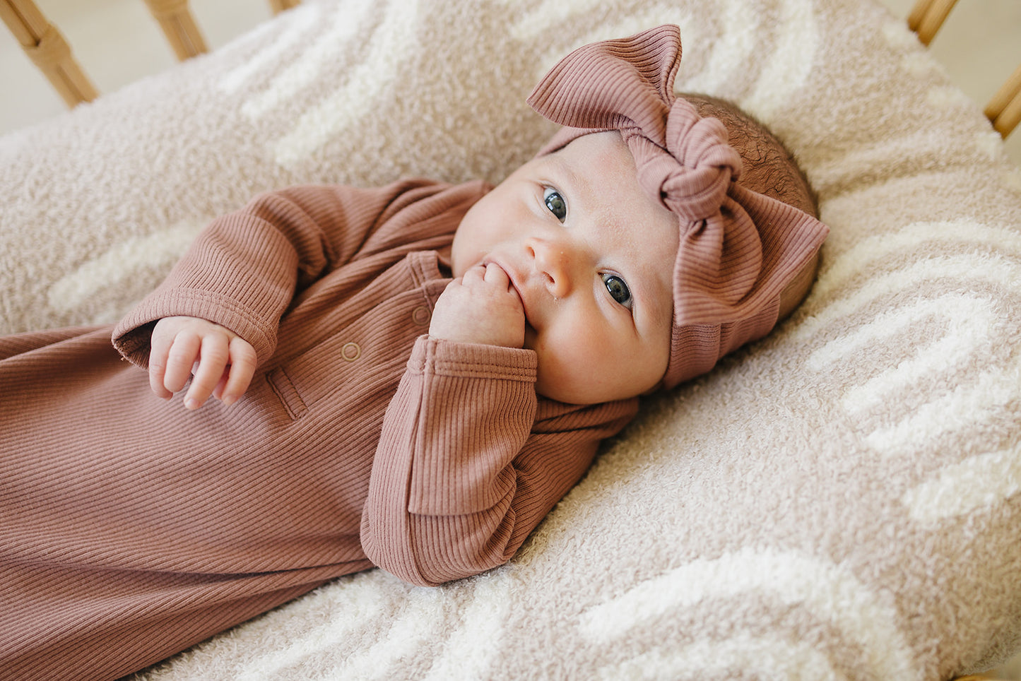 Dusty Rose Organic Cotton Ribbed Knot Gown