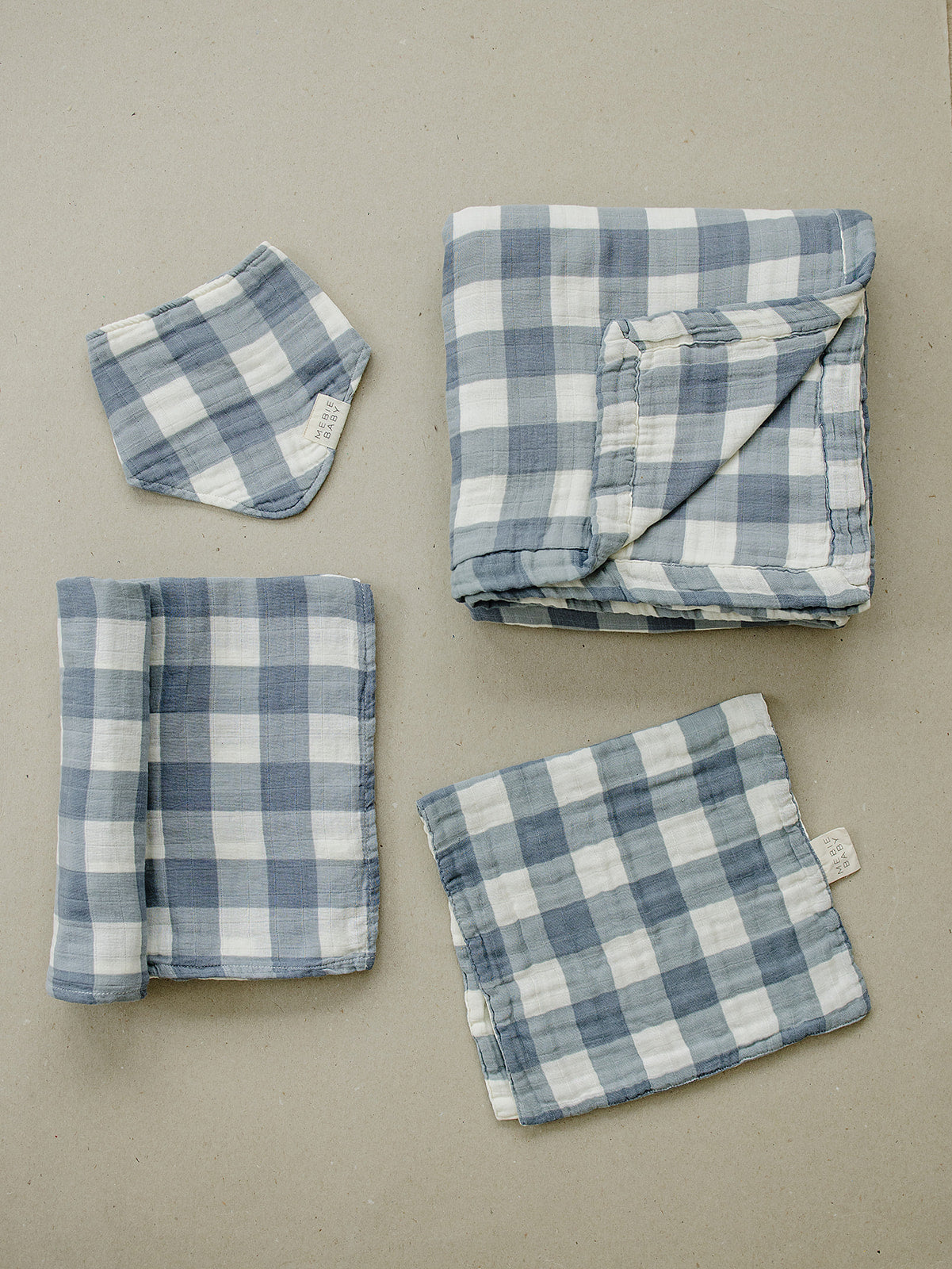 Dusty Blue Gingham Classic Muslin Bib