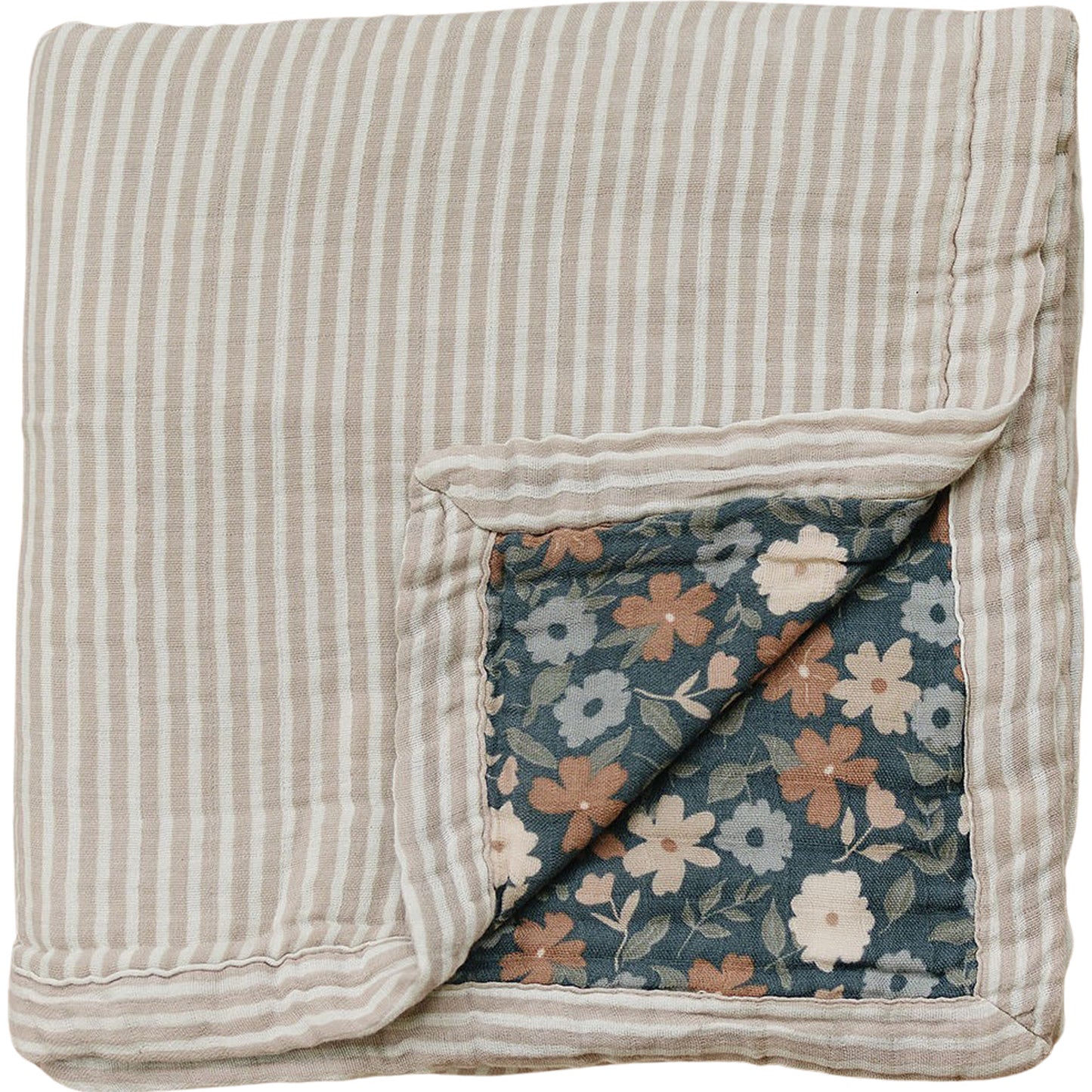 Taupe Stripe + Midnight Floral Muslin Quilt