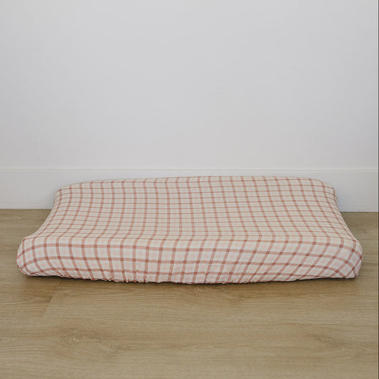 Pink Gingham Muslin Changing Pad Cover