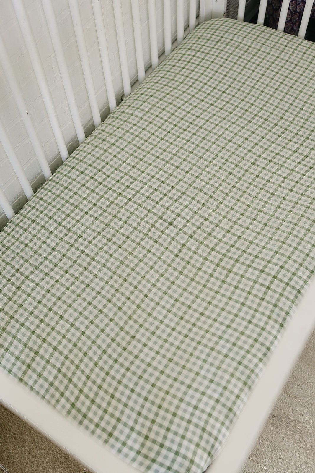 Green Gingham Muslin Crib Sheet