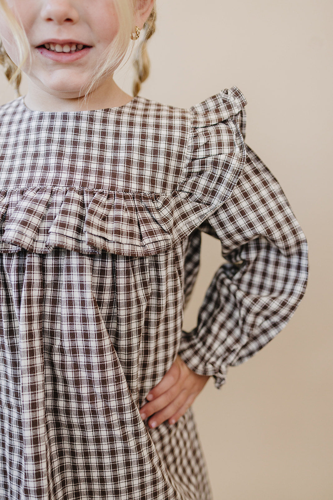 Brown Gingham Ruffle Dress