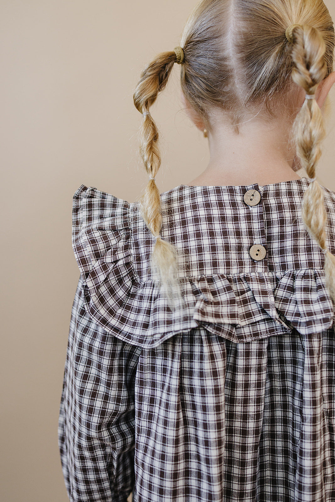 Brown Gingham Ruffle Dress