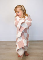 Pink Checkered Plush Blanket