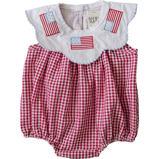 Gingham Flag Smocked Bubble Romper