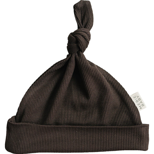 Brown Ribbed Bamboo Newborn Knot Hat