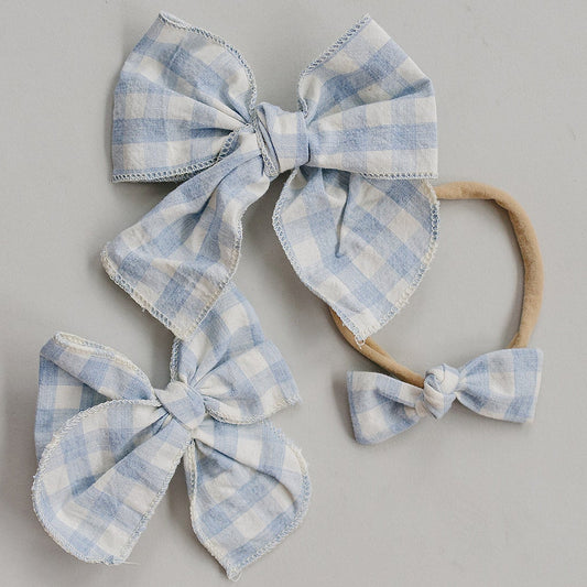 Blue Gingham Hair Bow