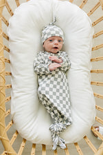 Light Green Checkered Bamboo Newborn Knot Hat