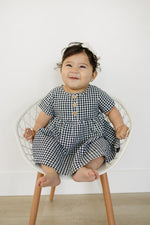 Navy Gingham Linen Cotton Dress