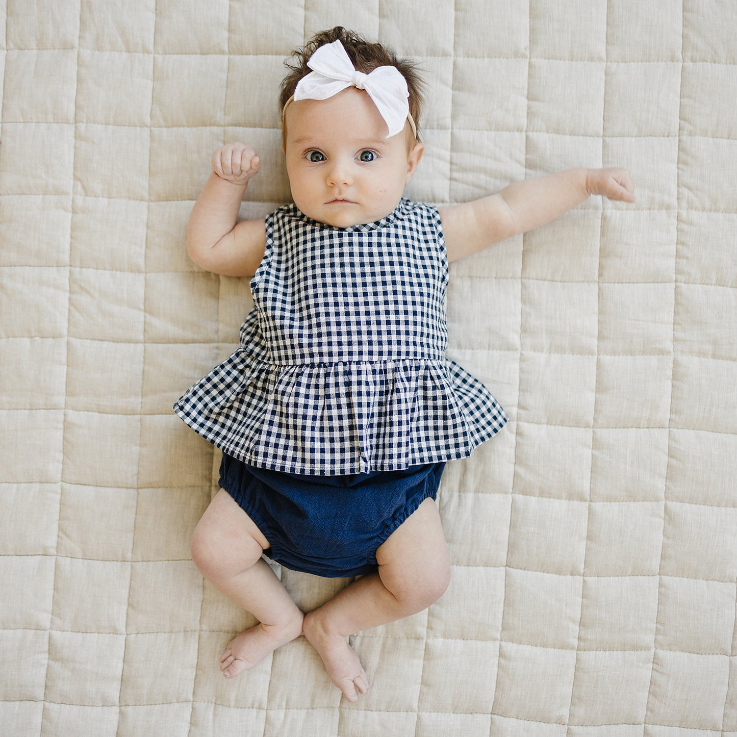 Navy Gingham Peplum Set