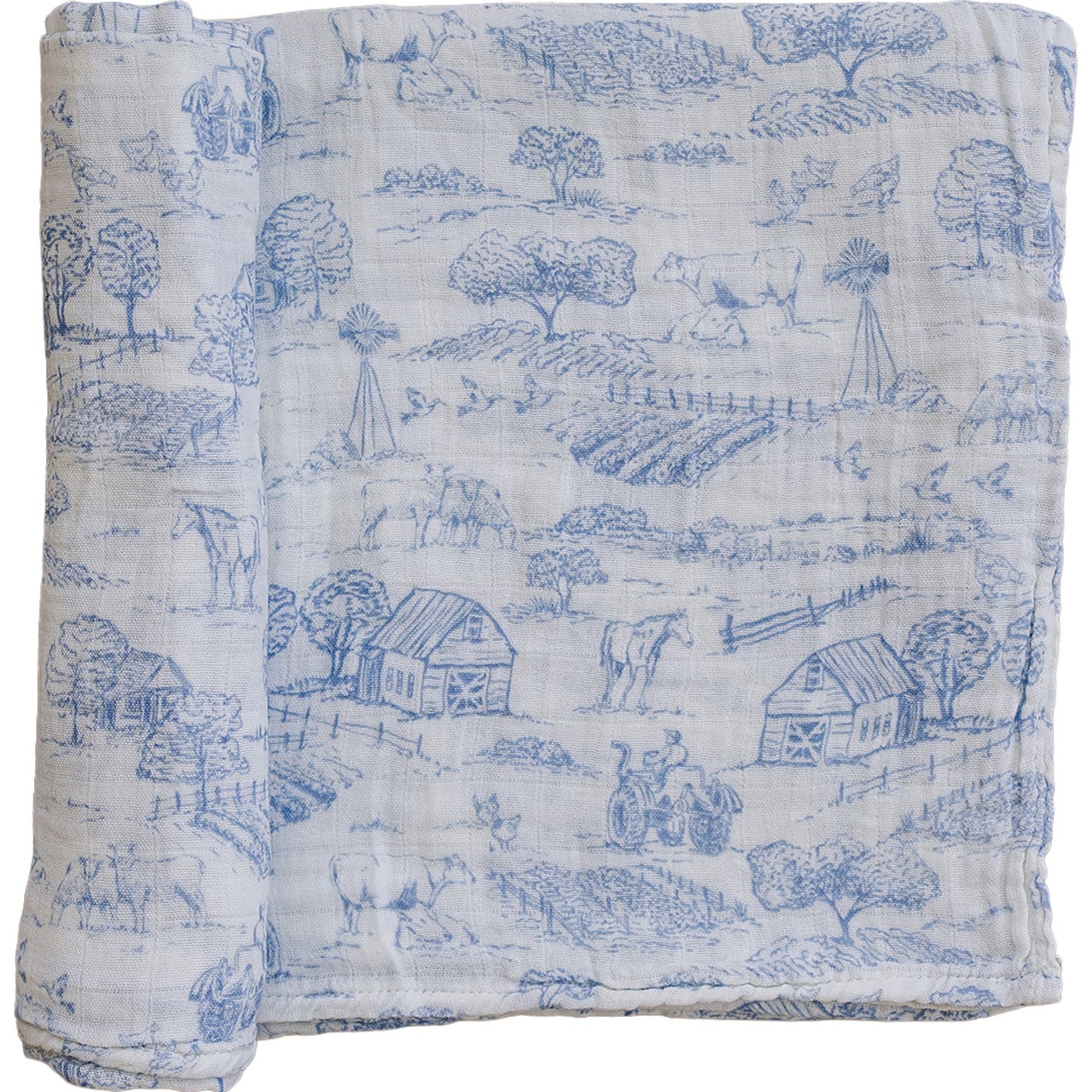Farm Toile Muslin Swaddle Blanket