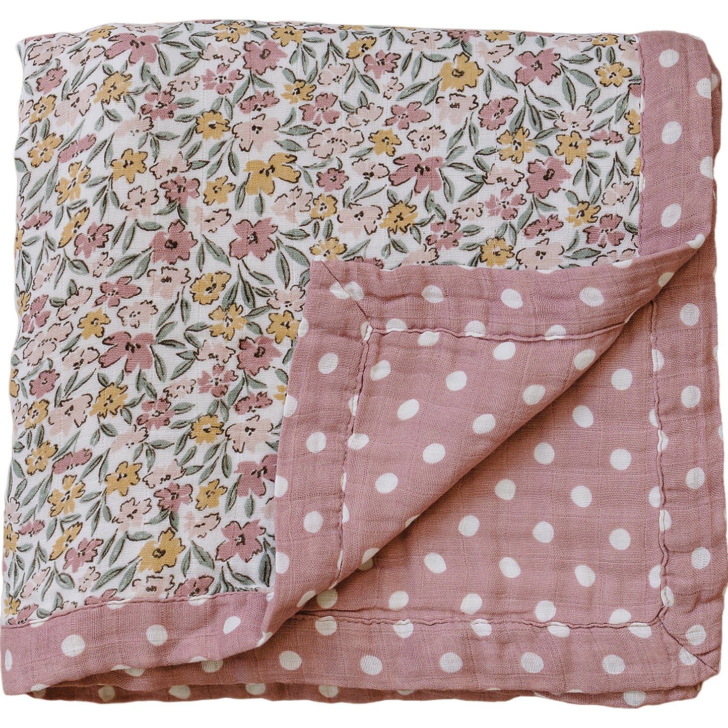 Sunny Petals + Pink Polka Dot Muslin Quilt