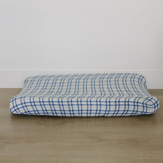 Blue & Green Plaid Muslin Changing Pad Cover