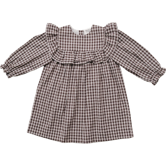 Brown Gingham Ruffle Dress