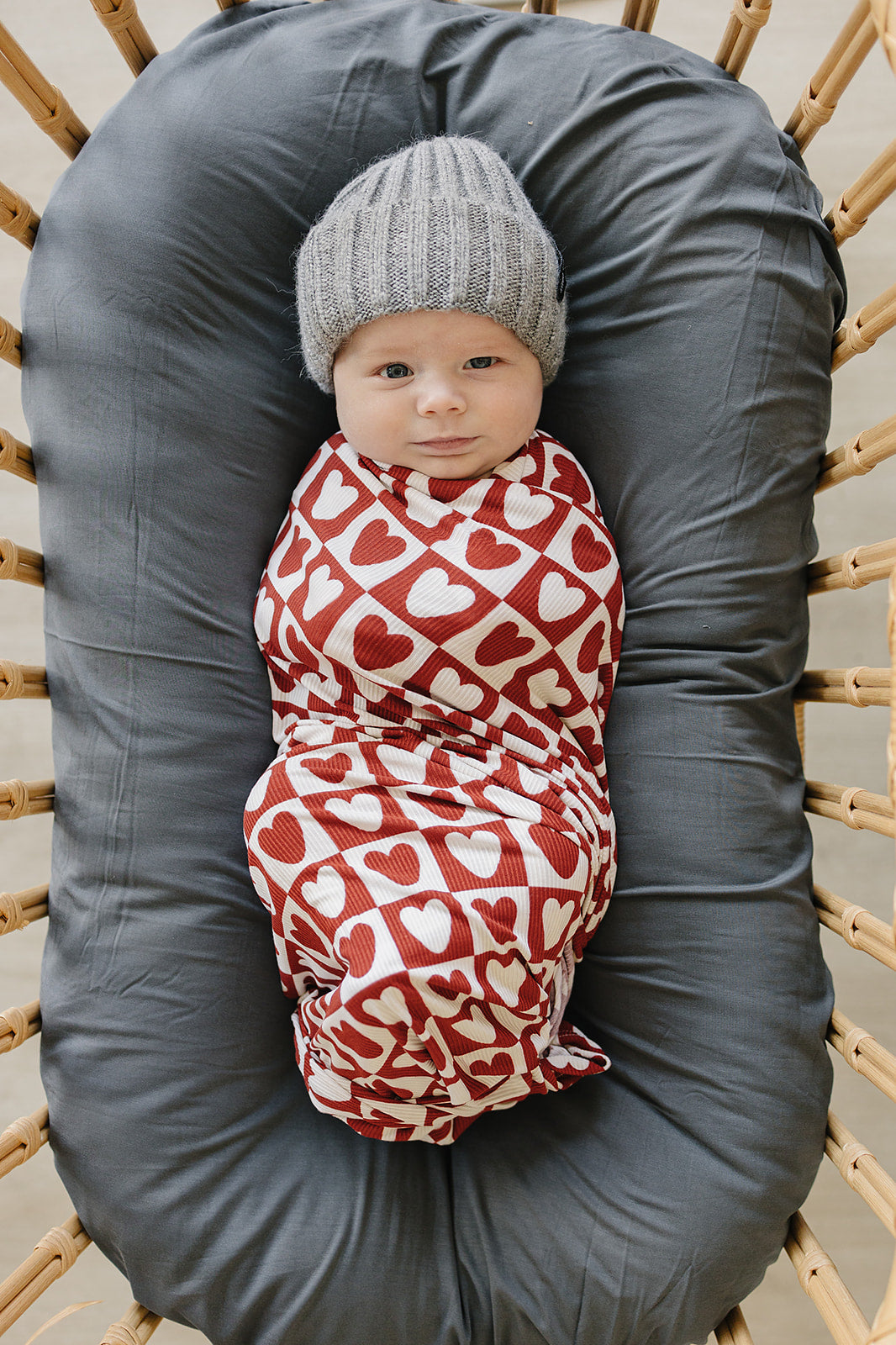 Checkered Hearts Bamboo Stretch Swaddle