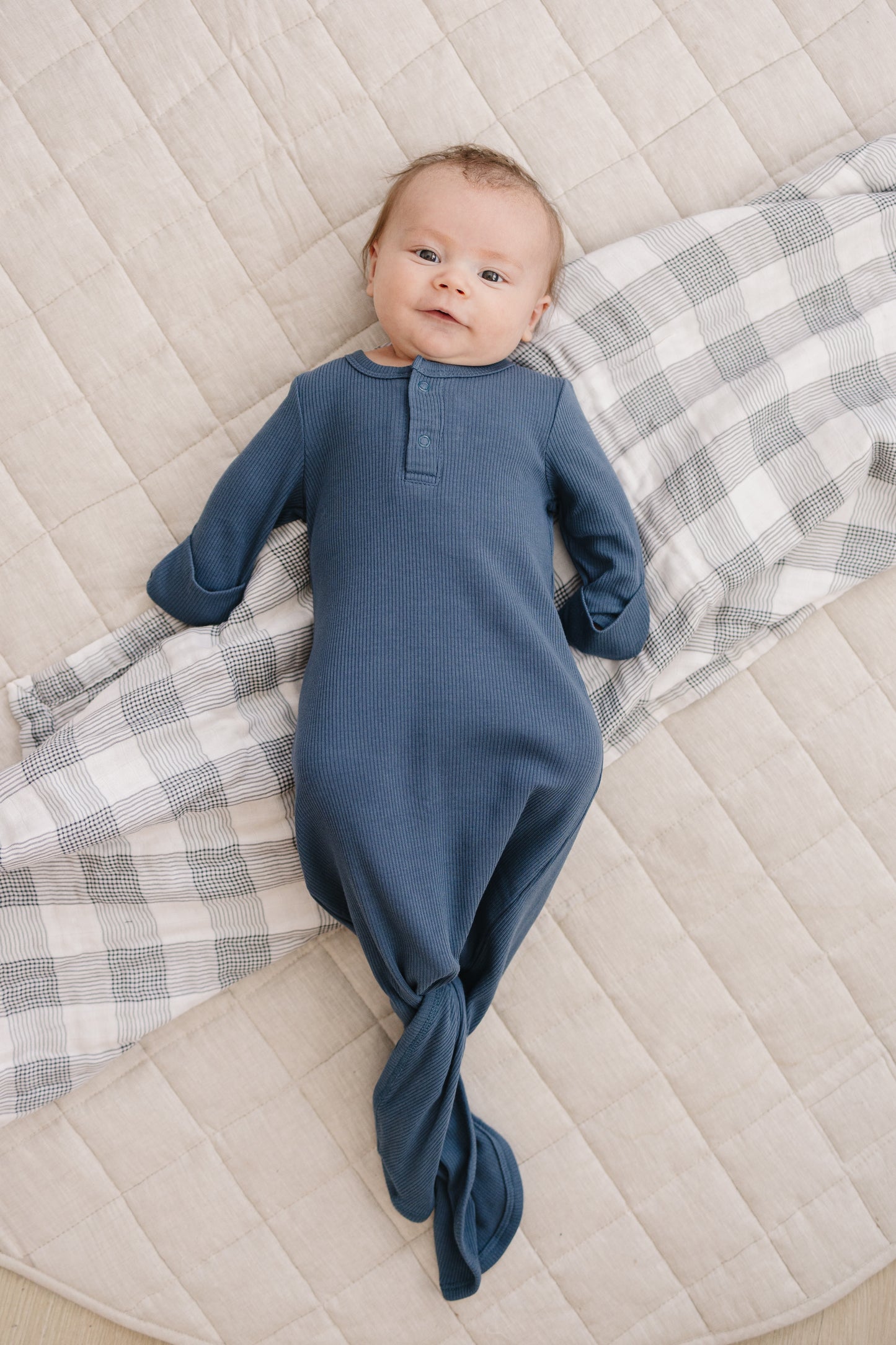 Navy Organic Cotton Ribbed Knot Gown