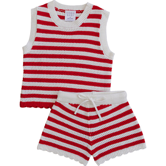 Red Stripe Knit Short Tank Set