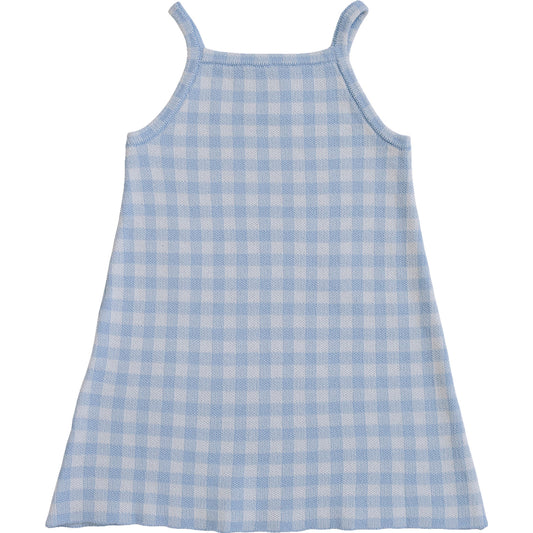 Blue Knit Gingham Dress
